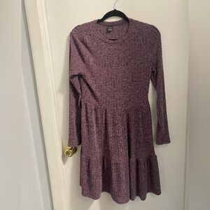 Women’s Long-Sleeved Dress | Large | Stretchy | Mid-Thigh | Burgundy Purple